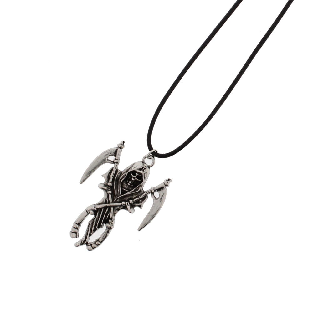 Zac's Alter Ego - Grim Reaper Skeleton with Scythes Corded Necklace - Multicolours